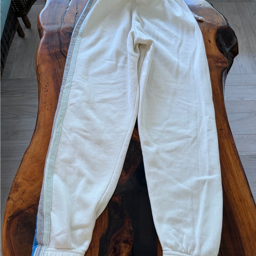 Aviator Nation xs vintage White 5 stripe Sweatpants with Colorful Stripes.